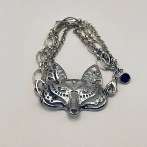 FOX, Silver-toned, Link Bracelet with Lobster-Claw Clasp and Faux Black Charm